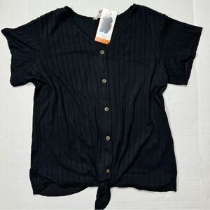 Button-down tie-front top